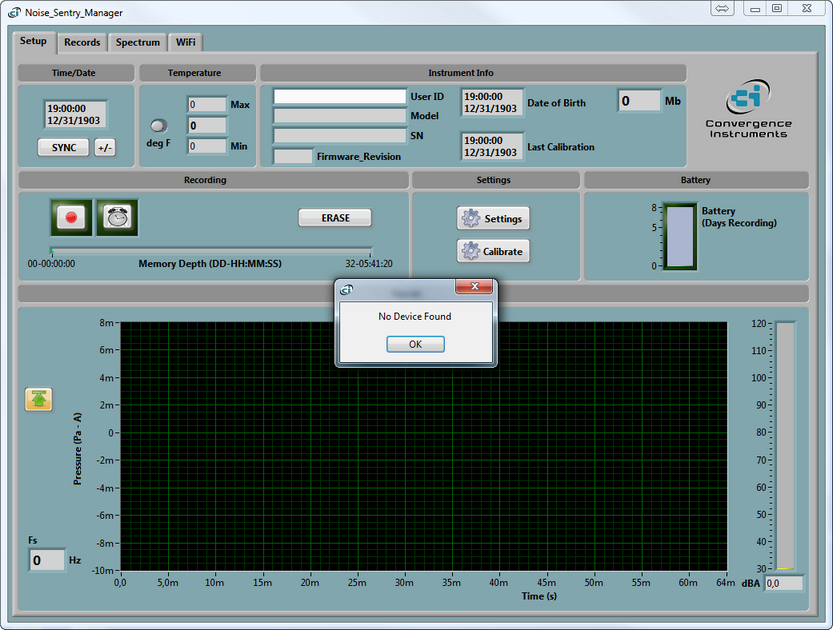 Instrument Manager - Noise Sentry selected - no device found