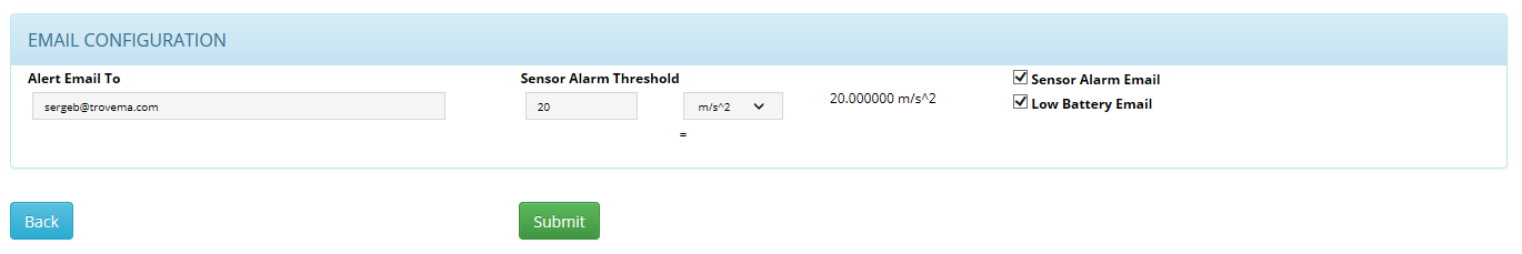 3i- My Instruments - Instrument Config - Email Configuration section