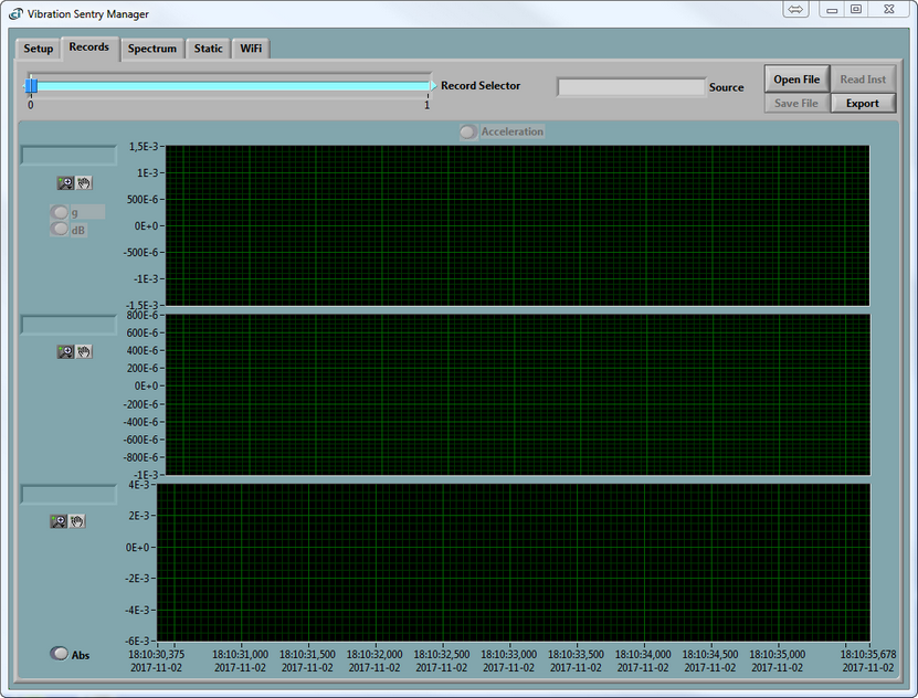 Instrument Manager - Vibration Sentry selected - Records tab