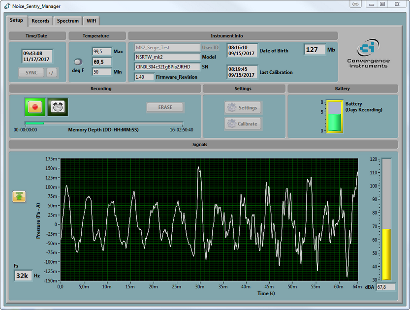 Instrument Manager - Noise Sentry selected - Setup tab